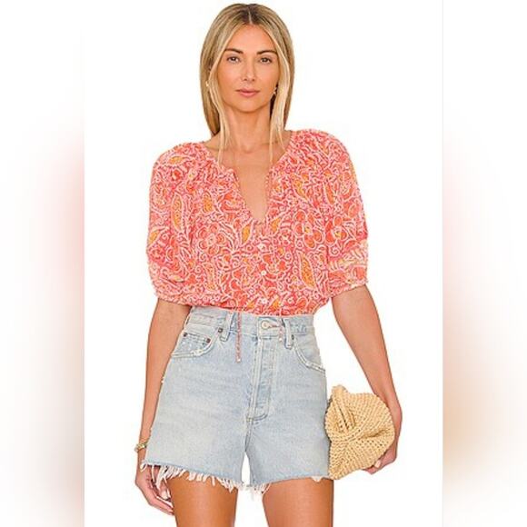 Cleobella Pink Blossom Block Print Layla Cotton Blouse Size Medium - Picture 12 of 12